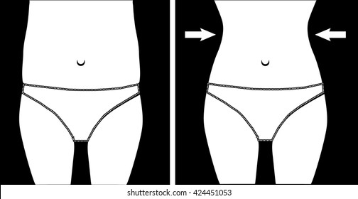 Waist weight loss vector illustration before and after result in black and white 