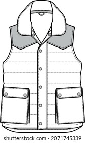 WAISTCOAT, Hunting vest, vector, vest, Waistcoat flat sketch, Menswear
