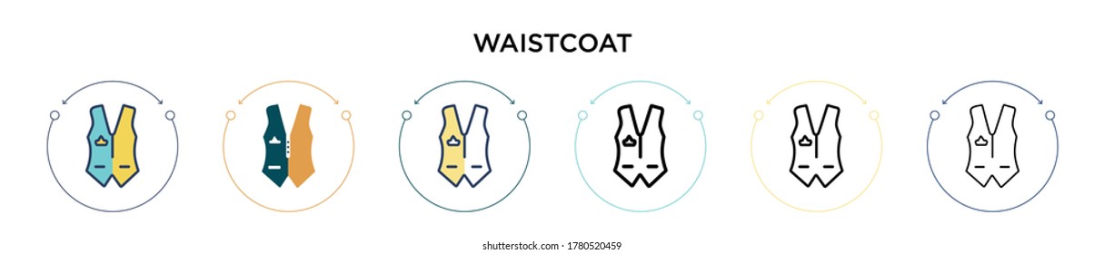 Waistcoat icon in filled, thin line, outline and stroke style. Vector illustration of two colored and black waistcoat vector icons designs can be used for mobile, ui, web