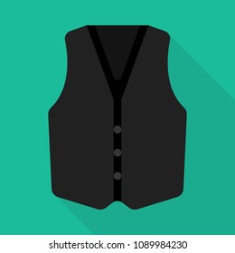 waistcoat icon in flat style with long shadow, isolated vector illustration on green transparent background