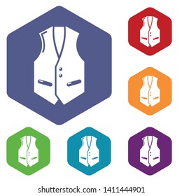 Waistcoat icons vector colorful hexahedron set collection isolated on white