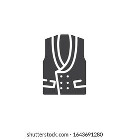 Waistcoat jacket vector icon. filled flat sign for mobile concept and web design. Men vest, clothing glyph icon. Symbol, logo illustration. Vector graphics