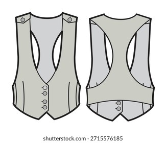 Waistcoat vector design mockup template technical flat sketch.