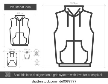 Waistcoat vector line icon isolated on white background. Waistcoat line icon for infographic, website or app. Scalable icon designed on a grid system.