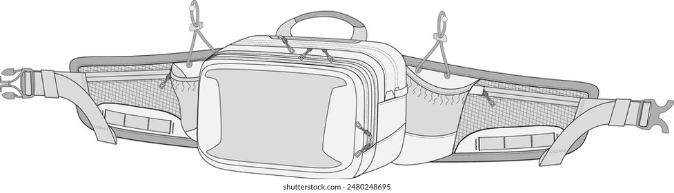 Waistpack Technical Fashion Illustration Mock-up Template for Design and Tech Packs