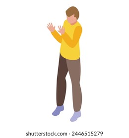Wait gesture icon isometric vector. Young man. Person smile
