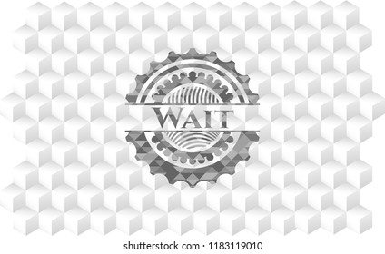 Wait grey emblem with cube white background