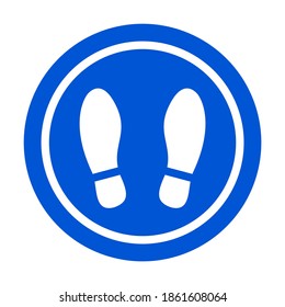Wait Here, Keep Your Distance  -and Practice Social Distancing Floor Marking Icon with Footprints For Queue Line. Vector Image.