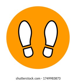 Wait Here or Stand Here Round Floor Marking Sticker Icon with a Pair of Shoeprints or Footprints Icon. Vector Image.