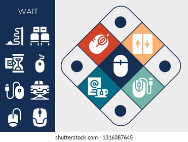 wait icon set. 13 filled wait icons.  Simple modern icons about  - Mouse, Elevator, Hourglass, Waiting room, Wait