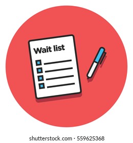 Wait List With pen (Line Art Vector Illustration in Flat Style Design)