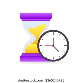 Wait time icon. Flat, color, clock time, hourglass. Vector icon