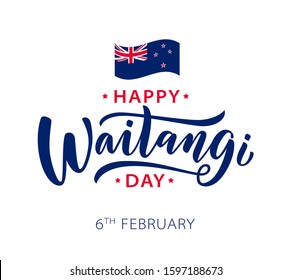 Waitangi day. 6 february New Zealand. Hand lettering design for Waitangi day. Vector illustration Hand drawn text for New Zealand holiday. Script. Calligraphic design for print card, banner, poster.