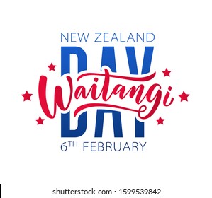 Waitangi day. 6 february New Zealand. Hand lettering design for Waitangi day. Vector illustration Hand drawn text for New Zealand holiday. Script. Calligraphic design for print card, banner, poster.