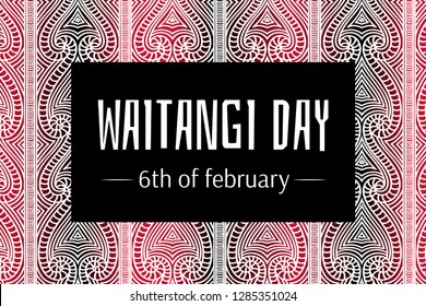 Waitangi day background vector. 6 February. New Zealand holiday. Maori pattern backdrop design with text.
