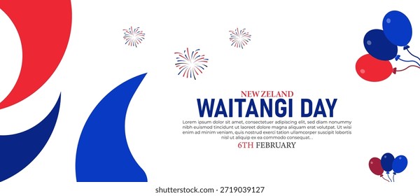 Waitangi Day Poster Banner and Background Design Template Com Tratado Casa Māori Chiefs Bandeira de samambaia Kapa Haka Ilustração para 6 de fevereiro Tema do Dia Nacional da Nova Zelândia