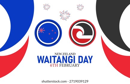 Waitangi Day Poster Banner and Background Design Template Com Tratado Casa Māori Chiefs Bandeira de samambaia Kapa Haka Ilustração para 6 de fevereiro Tema do Dia Nacional da Nova Zelândia