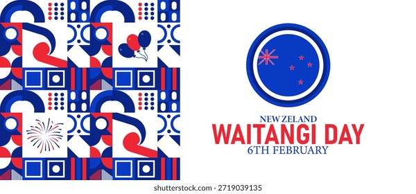 Waitangi Day Poster Banner and Background Design Template Com Tratado Casa Māori Chiefs Bandeira de samambaia Kapa Haka Ilustração para 6 de fevereiro Tema do Dia Nacional da Nova Zelândia