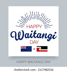 Waitangi day vector label template. New Zealand holiday.