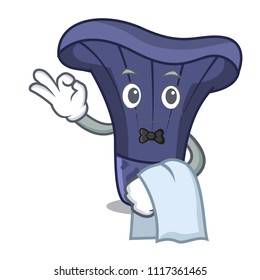 Waiter actarius indigo mushroom mascot cartoon