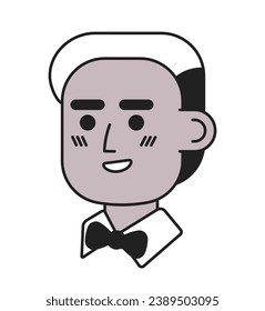 Waiter african american man black and white 2D vector avatar illustration. Black male servant bow tie outline cartoon character face isolated. Host restaurant flat user profile image, portrait