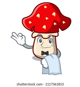 Waiter amanita mushroom mascot cartoon