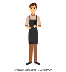 Waiter in apron isolated on white background. Vector illustration
