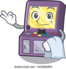 Waiter arcade machine next to mascot table