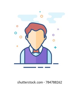 Waiter avatar icon in outlined flat color style. Vector illustration.