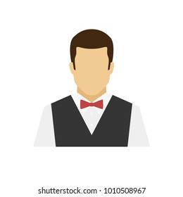 Waiter avatar icon. Profession logo. Male character. A man in professional clothes. People specialists. Flat simple vector illustration.