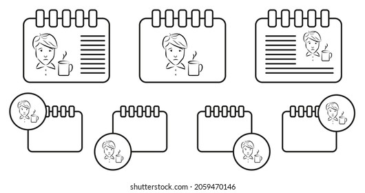 Waiter avatar sketch vector icon in calender set illustration for ui and ux, website or mobile application
