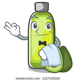 Waiter avocado oil in the bottol cartoons vector illustration