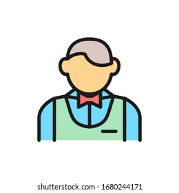Waiter, bartender, sommelier flat color line icon.
