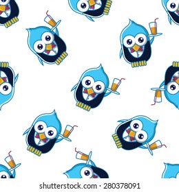 Waiter Bird, Cute Seamless Pattern Background
