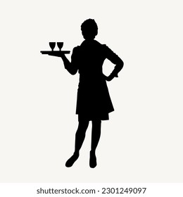 waiter black silhouette on a white background, cafe, restaurant, bar

