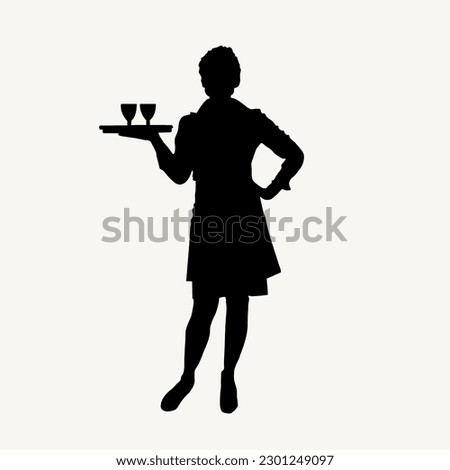 waiter black silhouette on a white background, cafe, restaurant, bar
