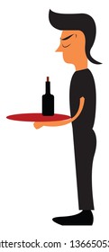 A waiter in black uniform vector or color illustration