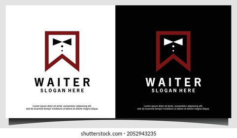 Waiter Bow Tie logo design vector