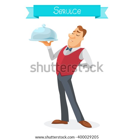 Waiter in a bow-tie serving a dish in a silver platter with lid