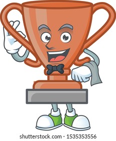 Waiter bronze trophy cartoon character with mascot