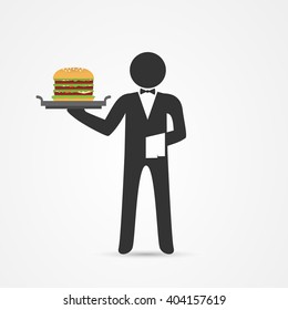 Waiter with burger