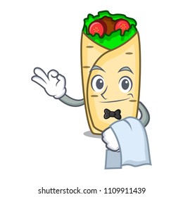 Waiter burrito mascot cartoon style