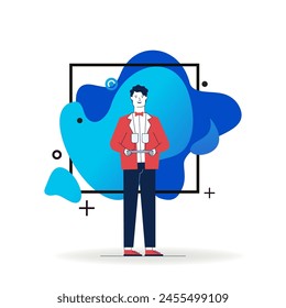 Waiter carrying wine glasses. Man in bowtie and red jacket flat vector illustration. Restaurant business, service, occupation concept for banner, website design or landing web page