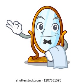 Waiter cartoon big antique mirror in frame