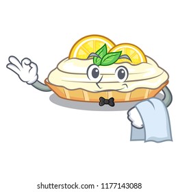Waiter cartoon piece of yummy lemon meringue pie