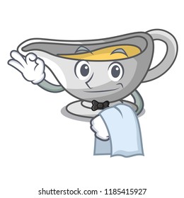 Waiter cartoon sauce boat with turkey gravy