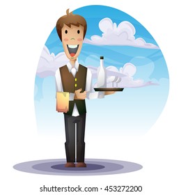waiter cartoon with separated layers for game and animation, game design asset 