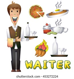 waiter cartoon with separated layers for game and animation, game design asset 