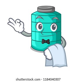 Waiter cartoon water tank on the tower