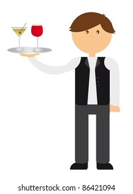 waiter cartoon with wine cups isolated over white background. vector